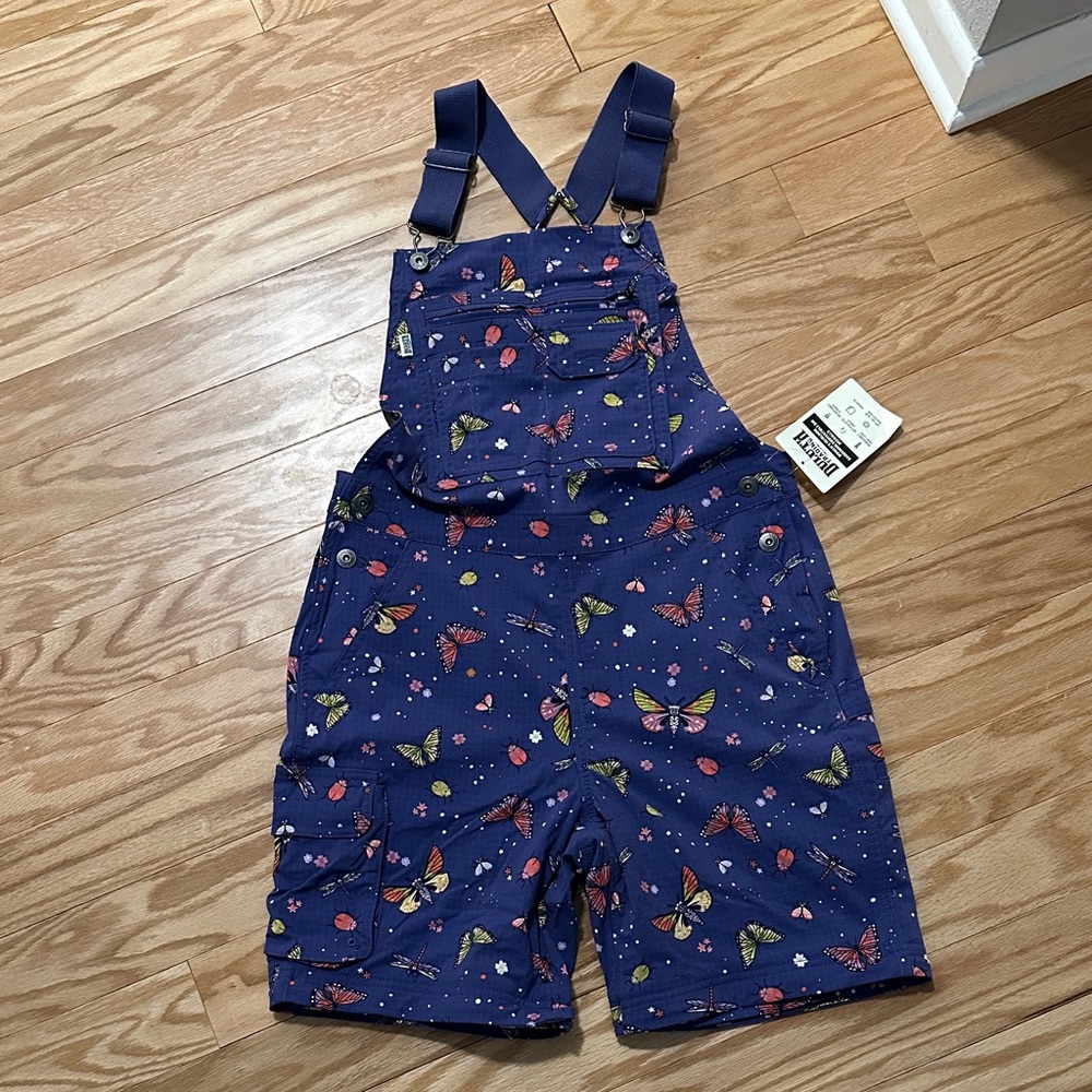 Duluth Trading Co Navy Butterfly Print Short Overalls